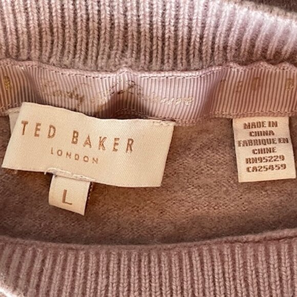 TED BAKER of LONDON Cashmere Blend Short Sleeve Tie Waist Pink Sweater L - Picture 10 of 15